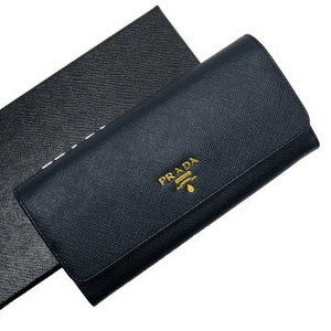 Prada Fold long Wallet Navy Blue Saffiano leather